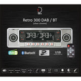 Retro Car Stereo 300 DAB/BT Digital Radio Bluetooth Front USB AUX Chrome & Black-6